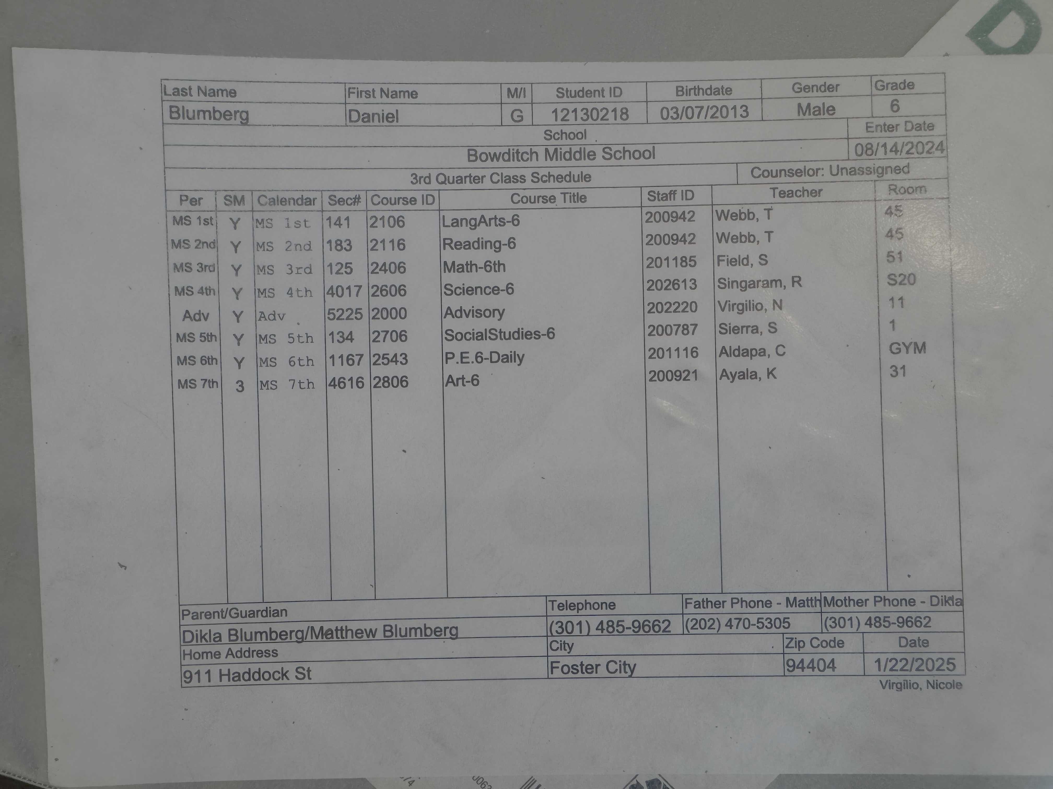 Schedule